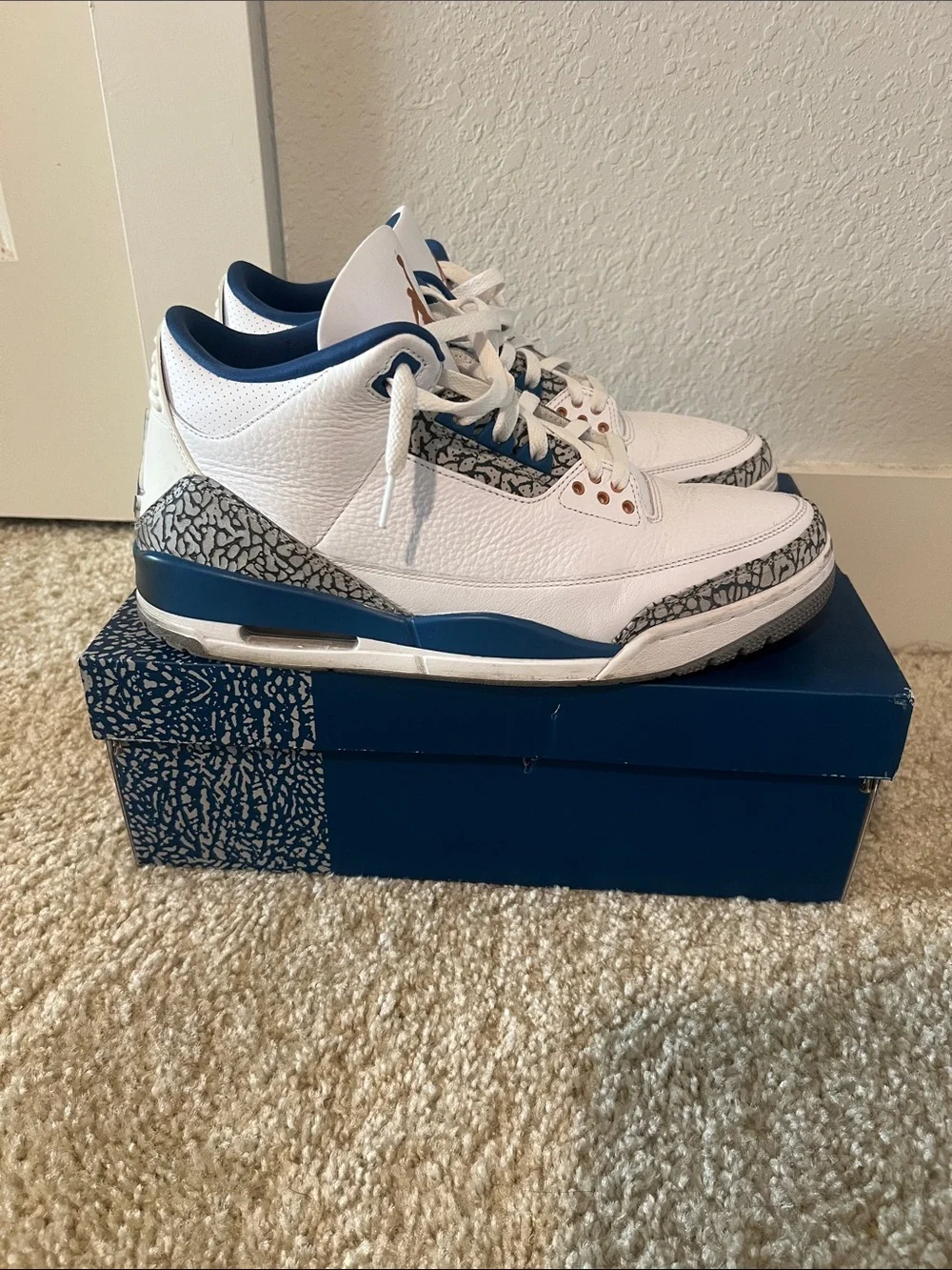 Nike White and Blue Elephant Print Basketball Sneakers